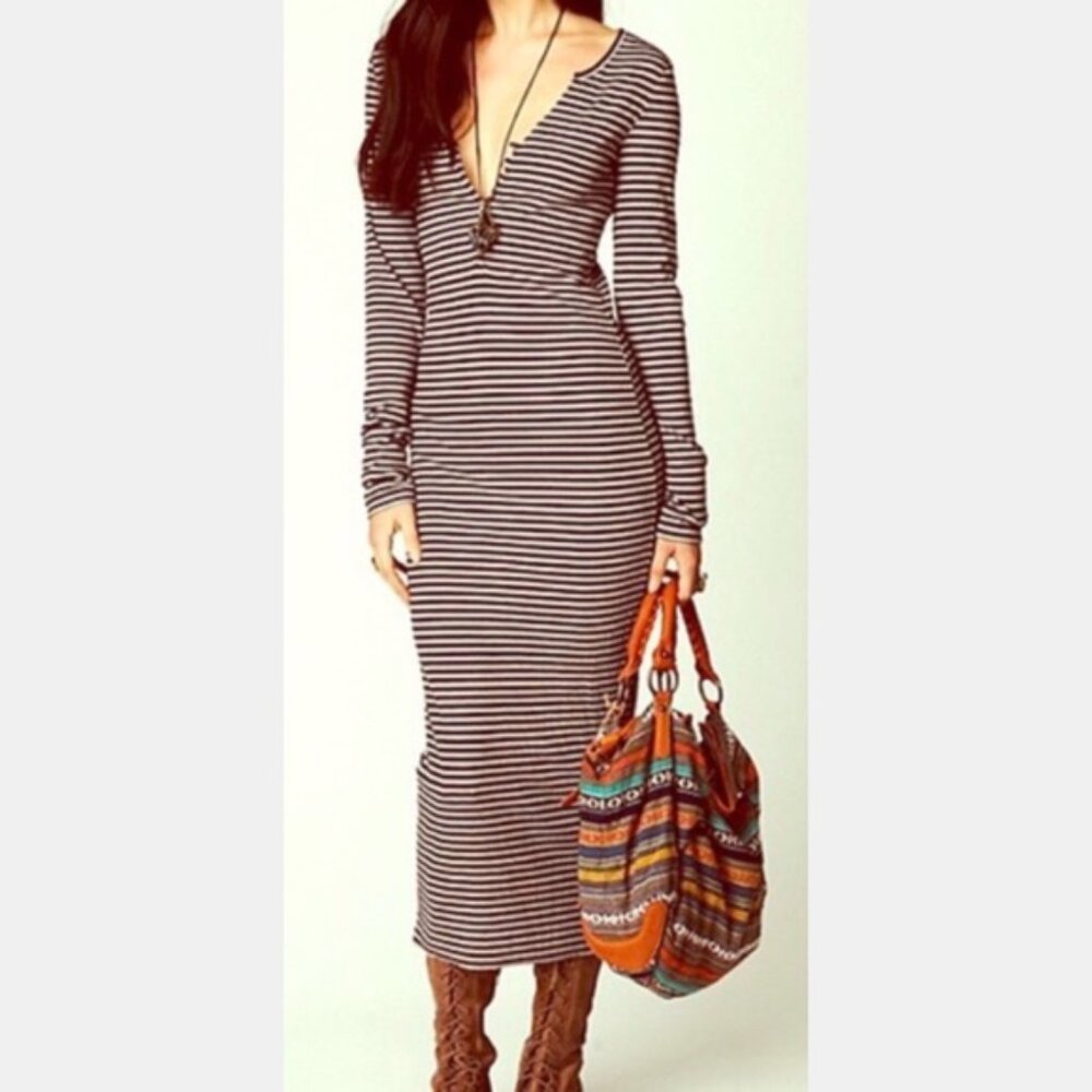 Free People Black and White Striped Maxi Dress